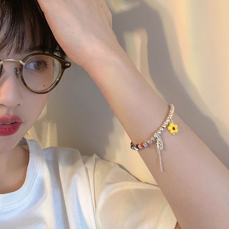 Vòng đeo tay Ahellogirl chuỗi hạt pha lê nhiều màu thời trang