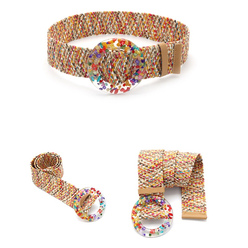 Dây Thắt Lưng Bện Rơm Bản Rộng Nhiều Màu Sắc Phong Cách Bohemian Cổ Điển Thời Trang Cho Nữ