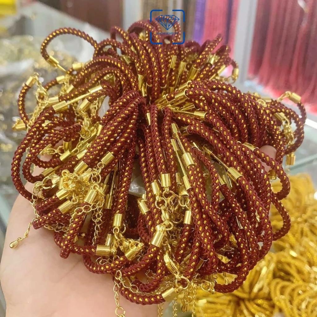 Vòng tay dây dù kim tuyến xỏ charm, đeo lu thống phong thuỷ, đồng điếu, cỏ 4 lá. Anchi jewelry