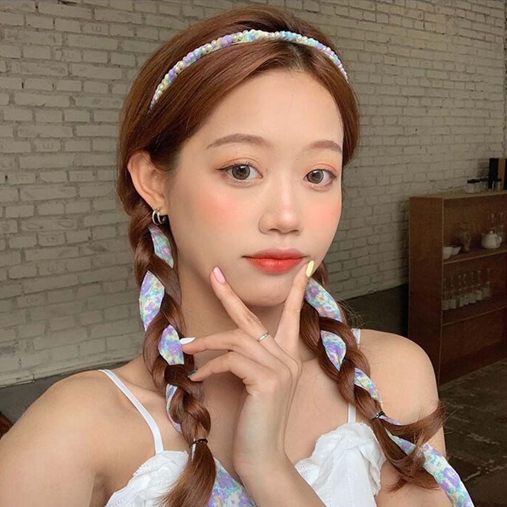 Cài tóc SKJK vải chiffon thắt nơ họa tiết hoa xinh xắn cho nữ