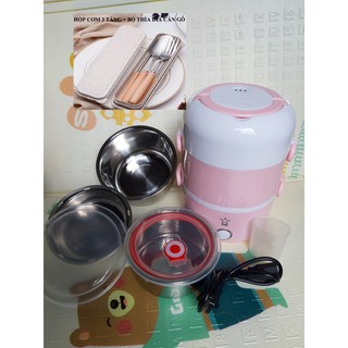 NỒI CƠM ĐIỆN MINI ĐA NĂNG: NẤU CƠM, NẤU CÁC MÓN LUỘC VÀ HẤP, CẠP LỒNG ĐỰNG CƠM INOX BÊN NGOÀI BẰNG NHỰA SIÊU BỀN