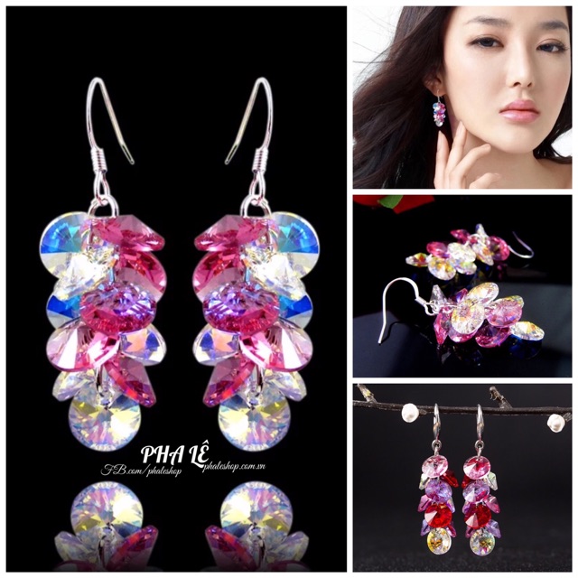 Bông Tai Pha Lê Chùm Dĩa Tròn S06mm Được Thiết Kế Từ Pha Lê Swarovski