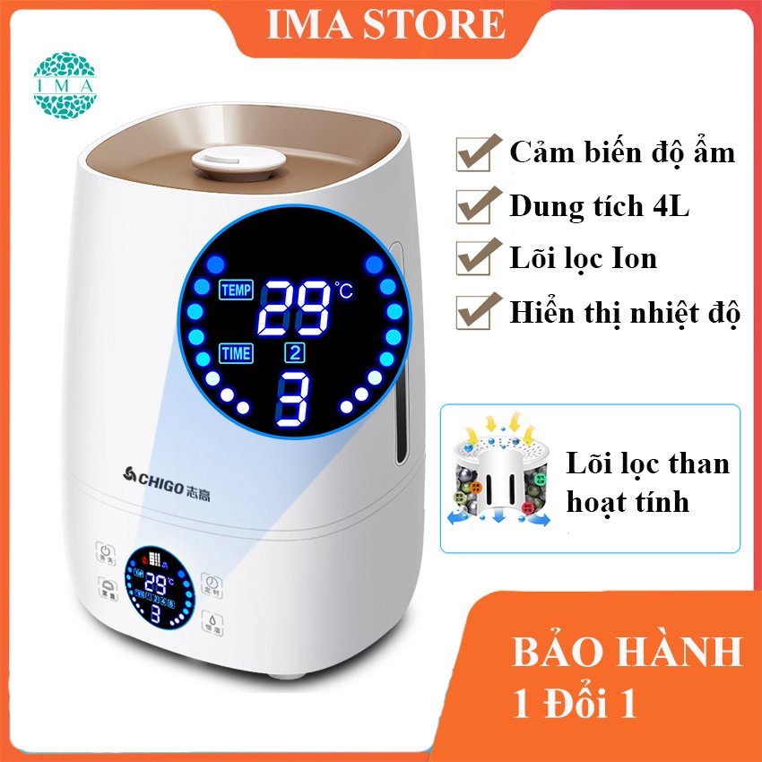 Máy Phun Sương Khuếch Tán Tinh Dầu Dung Tích Lớn 4L Có Lõi Lọc Hiển Thị Độ Ẩm Nhiệt Độ Phòng Tặng 2 Tinh Dầu Cao Cấp