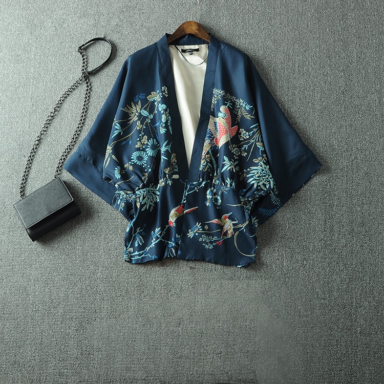 Haori Nhật Bản, áo choàng haori in họa tiết phượng hoàng