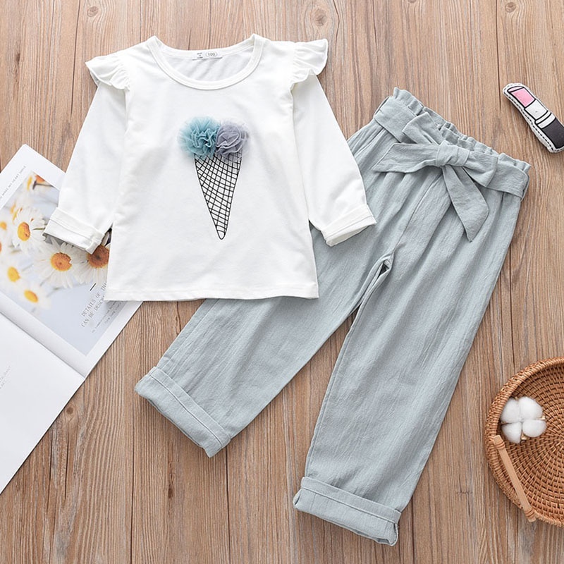 Set đồ BEAR LEADER gồm áo thun in hình cây kem kèm quần dài thời trang dễ thương cho bé gái