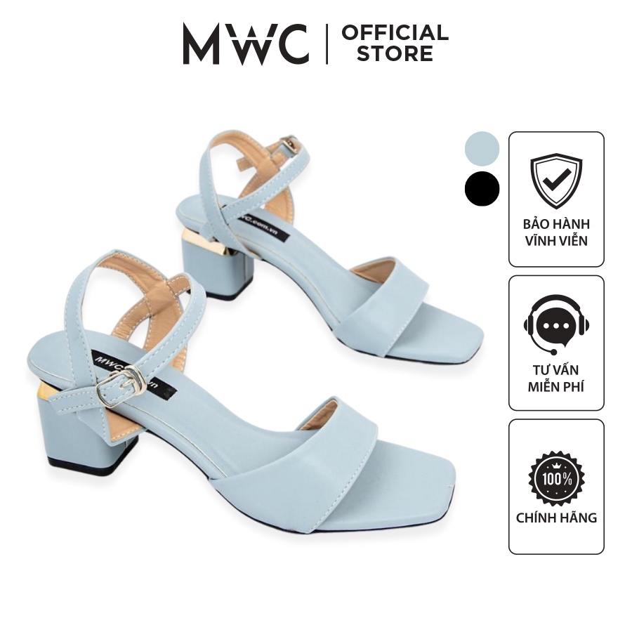 Giày MWC 4177 -  Giày Sandal Cao Gót Đế Vuông Quai Ngang Màu Đen Xanh Siêu Xinh