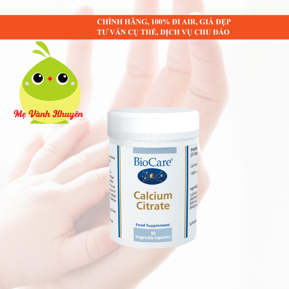 Canxi muối nguyên chất Biocare Calcium Citrate, UK (90v)