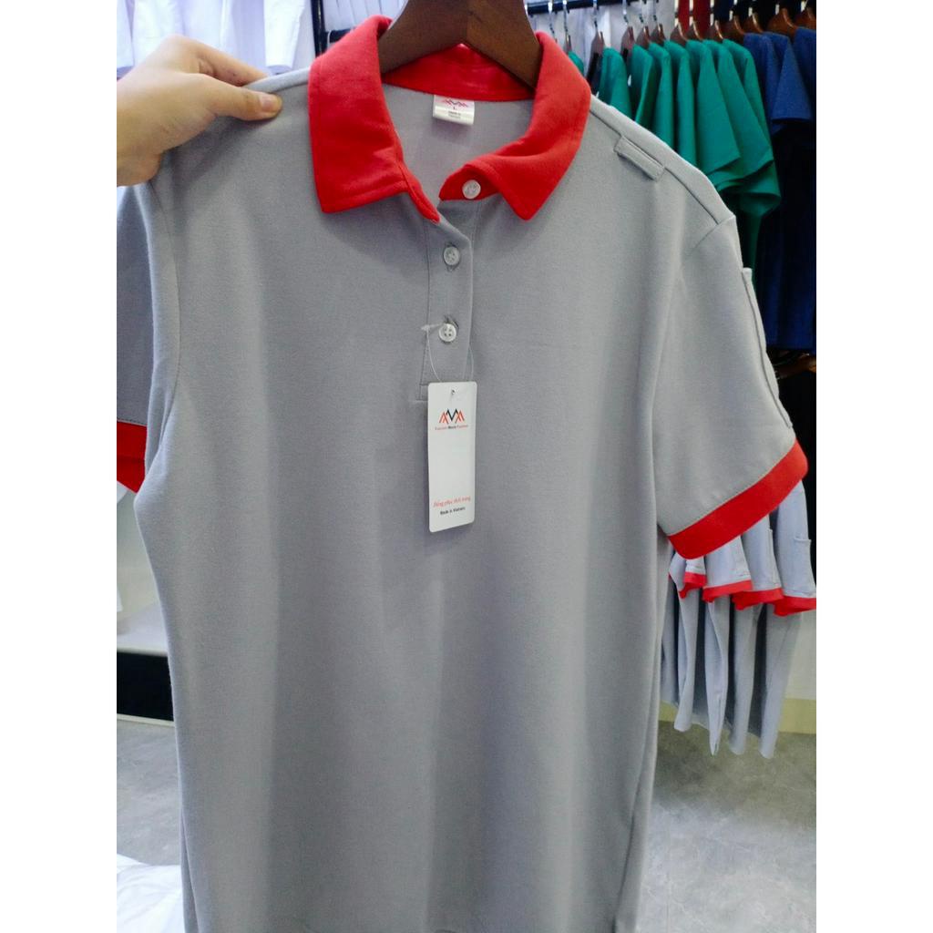 Áo polo FMF màu xám kẻ viền đỏ chuẩn form chất liệu thoáng mát lịch sự thanh lịch không phai màu thấm hút mồ hôi tốt
