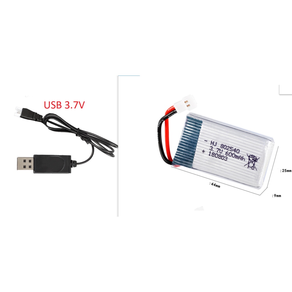 Pin kèm sạc usb 3.7v 600mah Pin sạc máy bay có mạch bảo vệ xả 25c