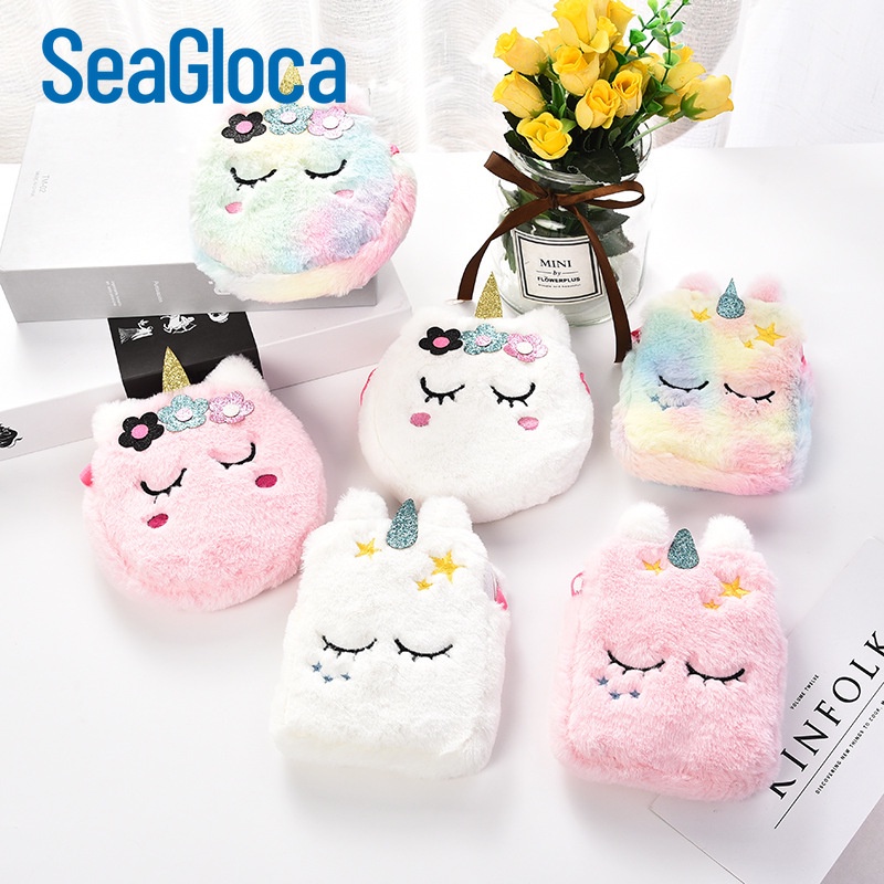 Túi đeo chéo Seagloca phối vải lông thích hợp đựng tiền xu hình kỳ lân