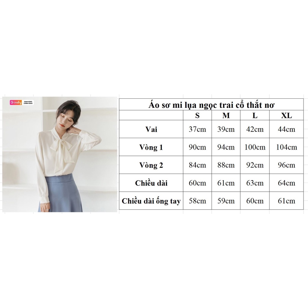 Áo sơ mi nữ lụa ngọc trai GINDY cổ thắt nơ tay dài dáng basic sang chảnh thời trang xuân hè, công sở A10112