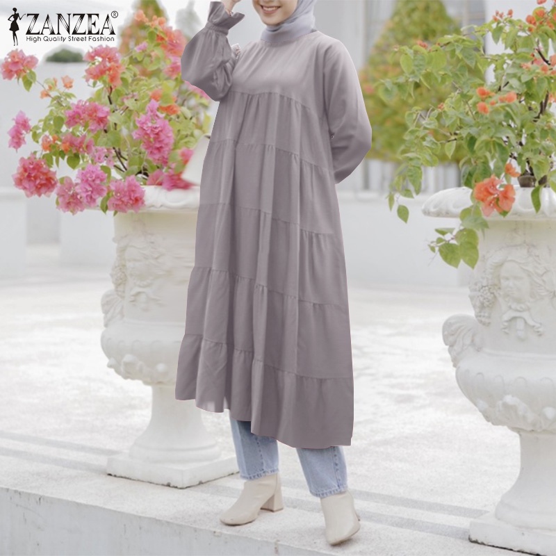 Đầm maxi nữ Zanzea xếp nếp tay dài phong cách Hồi giáo