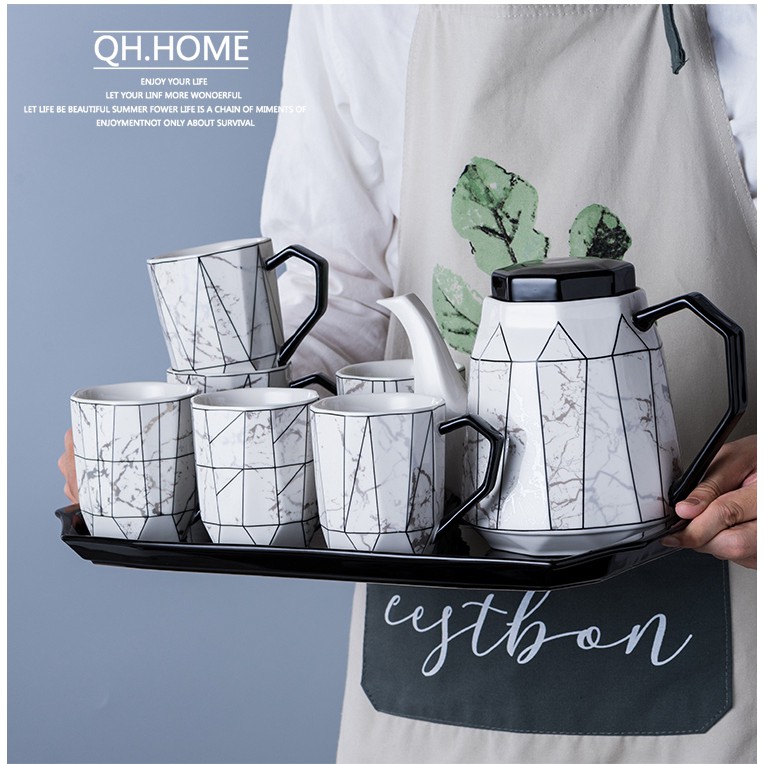 Bộ ấm & tách uống trà ceramic kim cương ChihuiJu