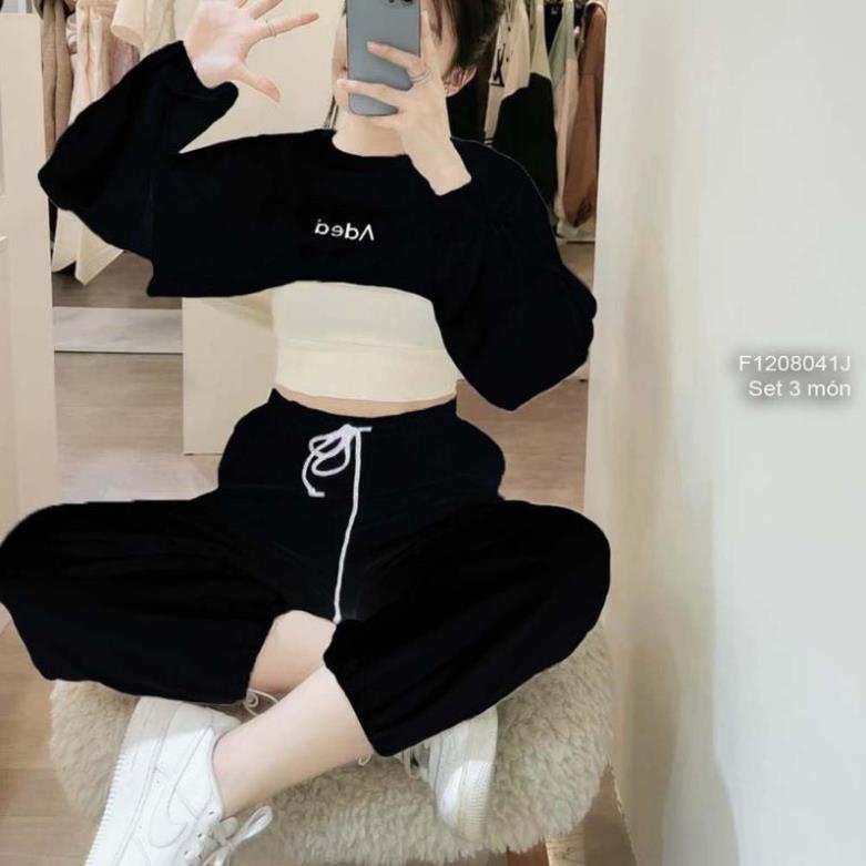 [ 𝐅𝐑𝐄𝐄 𝐒𝐇𝐈𝐏 ] SÉT 3 MÓN THỂ THAO THÊU CHỮ CROPTOP QUẦN BOOM