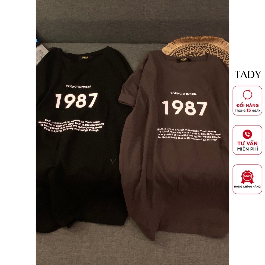 Áo Phông 3158 Cotton Khô In Chữ Sense & 1987 Nữ Nam Cotton, Áo Thun 3158 Oversize Unisex