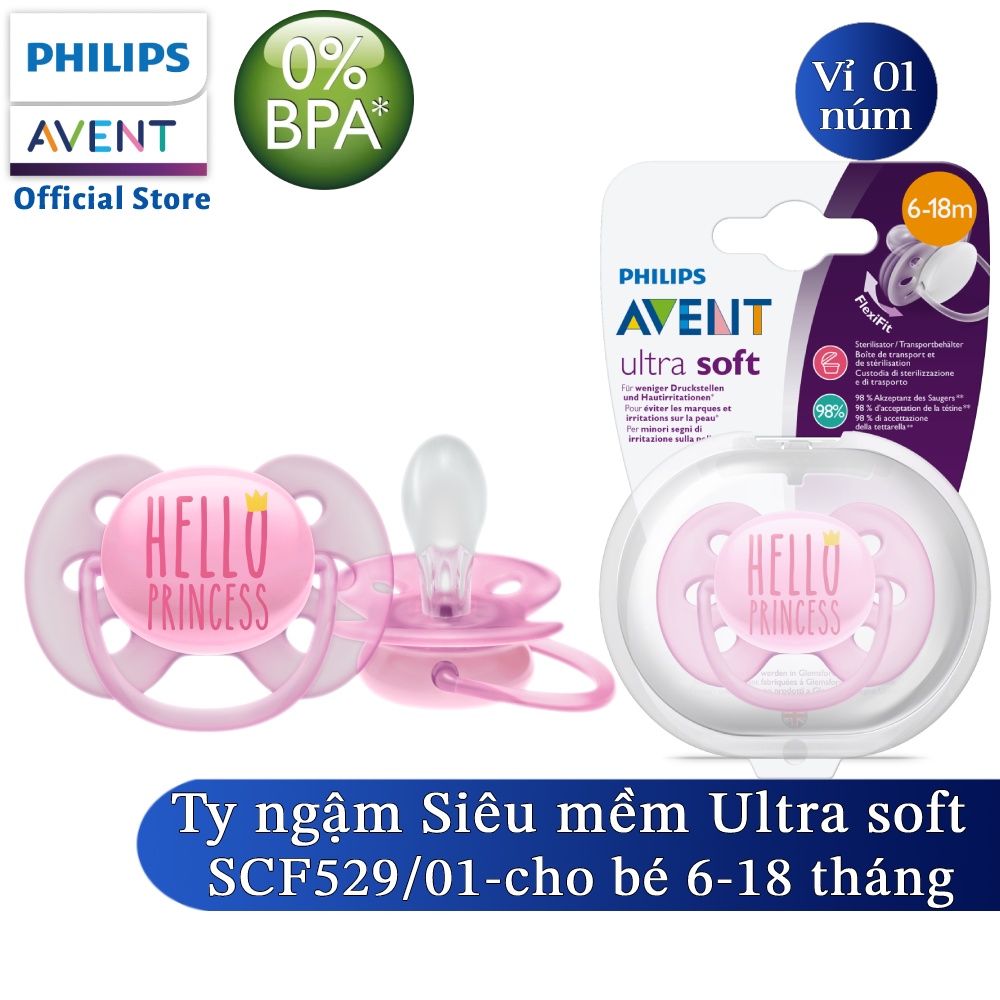 Philips Avent núm ty ngậm siêu mềm 6-18 tháng, vỉ đơn SCF528/01 SCF529/01