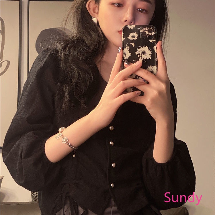 Áo sơ mi tay dài cổ chữ v thời trang mùa thu hàn quốc cho nữ