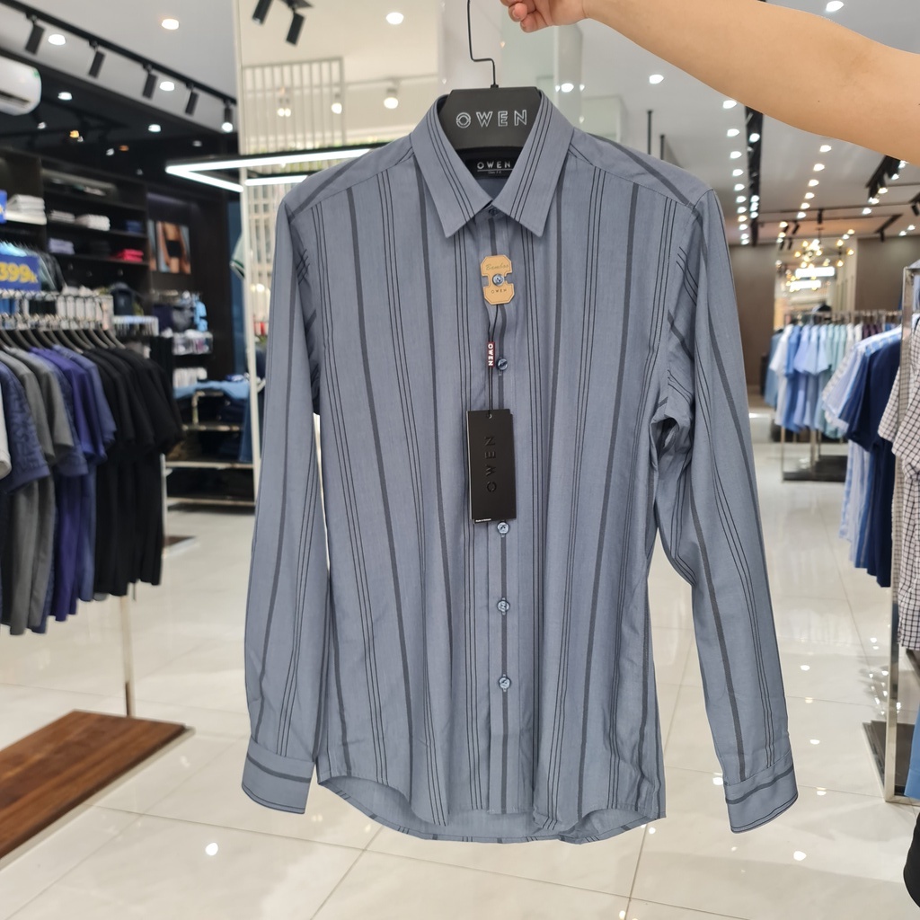 Áo Sơ Mi Nam Dài Tay Owen AS23379D Somi Công Sở Cao Cấp Màu Ghi Xám Kẻ Sọc Dáng Ôm Không Túi Chất Sợi Tre Mềm Mát | BigBuy360 - bigbuy360.vn