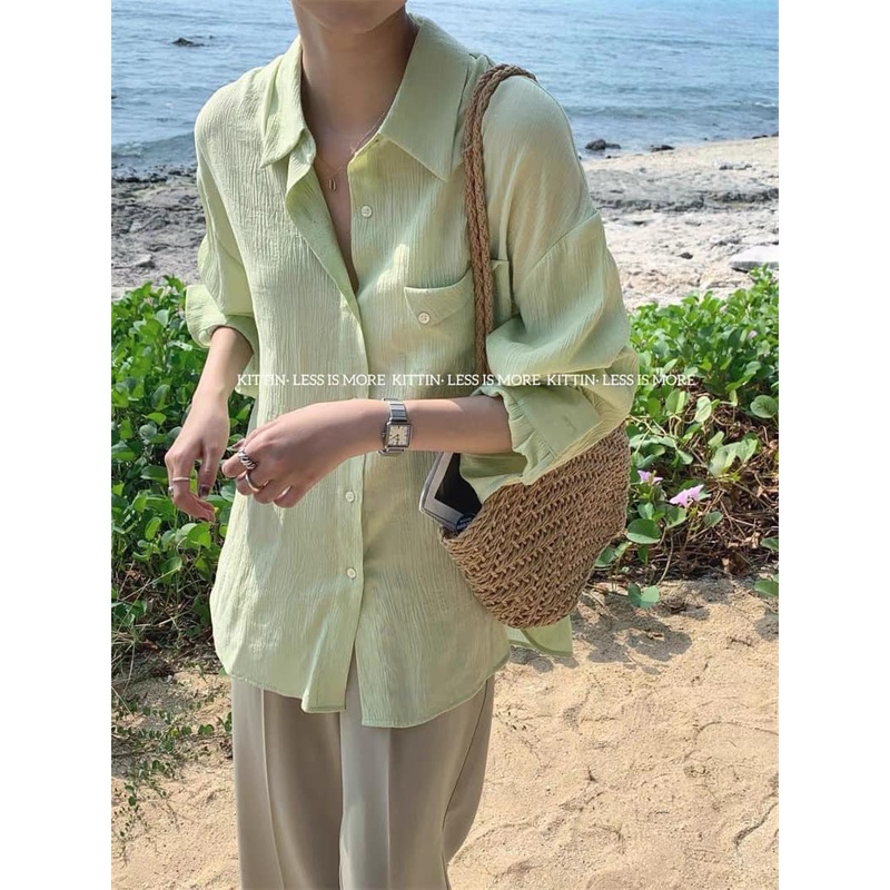 Áo sơ mi nữ đẹp tay dài chất đũi nhăn
