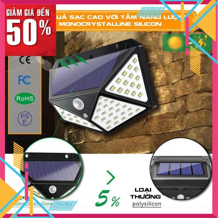 Đèn năng lượng mặt trời cảm biến chuyển động 100 bóng led sạc tích điện chiếu sáng cảm ứng người thông minh