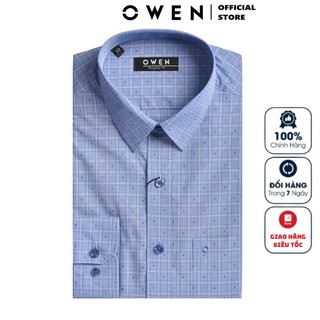 Áo Sơ Mi Nam Dài Tay Owen AR22745DT Somi Công Sở Cao Cấp Màu Xanh Kẻ Caro Doby Chất Sợi Tre Mềm Mát Dáng Regular Fit