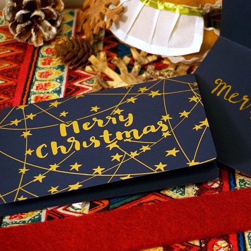 Thiệp Merry Christmas nhũ kim cao cấp phong cách vintage