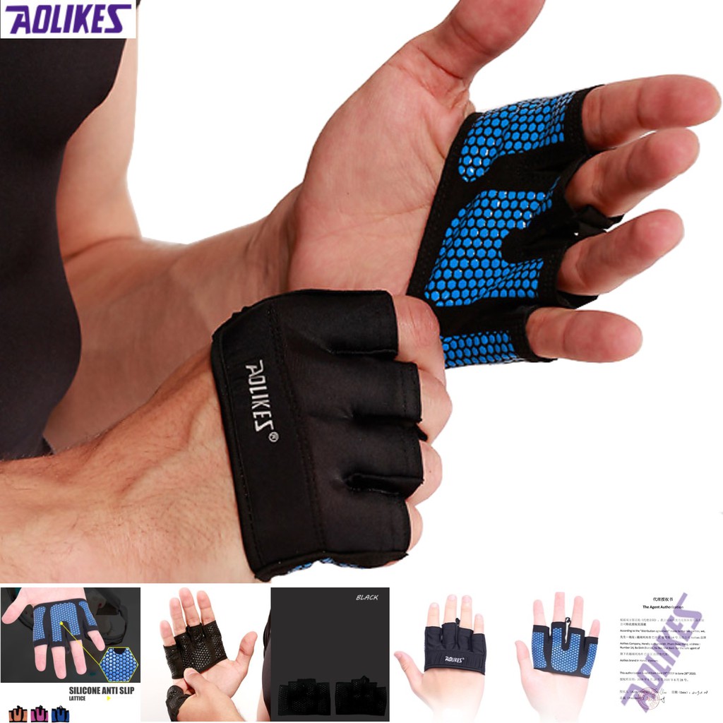 Găng tay xỏ ngón silicone 4 ngón AOLIKES AL 111 , bao tay tập gym chính hãng chống trượt