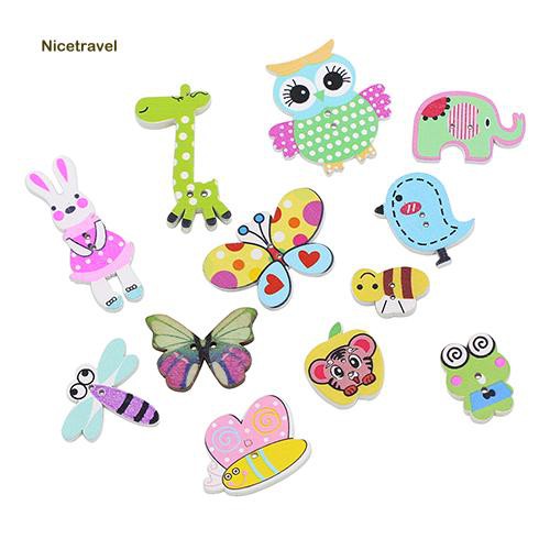 Phụ Kiện Trang Trí Xinh Xắn Chất Lượng✌50 Khuy Gỗ 2 Lỗ Hình Thú Hoạt Hình Ngộ Nghĩnh