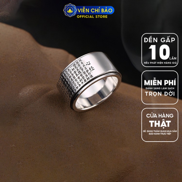 Nhẫn nam Bát Nhã Tâm Kinh bản xoay chất liệu bạc Thái 925 thời trang phụ kiện trang sức Viễn Chí Bảo N100803-11