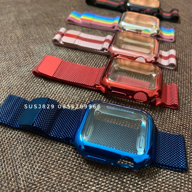 (full box) Combo bảo vệ toàn diện apple watch (dây thép lưới loại 1- ốp full màn loại 1)