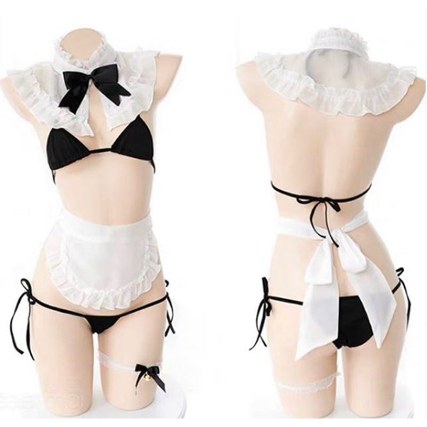 (Có sẵn, ảnh thật) Set đồ cosplay hầu gái sexy 2 mảnh mẫu mới Sexy Maid kèm phụ kiện quần lọt khe