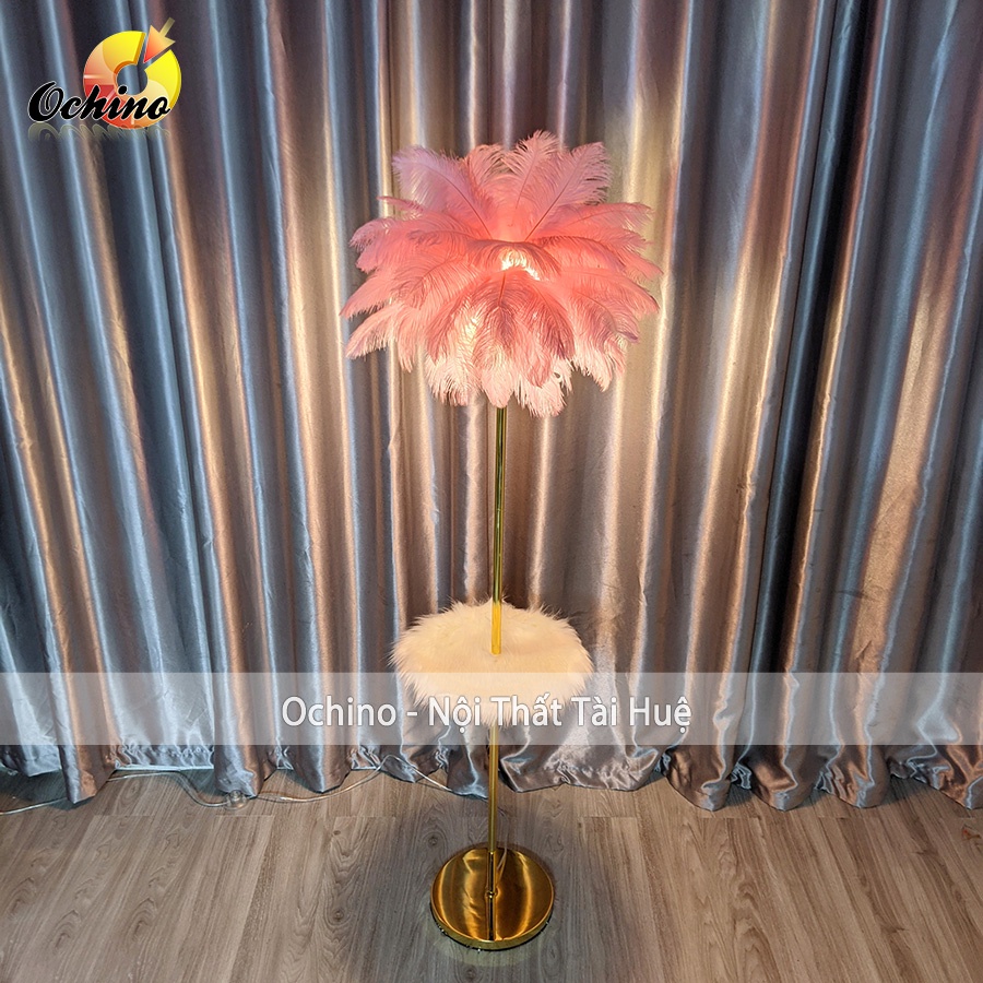 Đèn Cây Lông Vũ, Đèn Ngủ Lông Vũ Chụp Hình Và Trang Trí Phòng Ngủ 2 Tầng Khung Inox Mạ Vàng Cao Cấp (Hàng Có Sẵn)