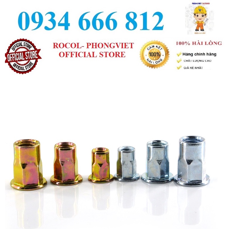 Combo 50c Ốc tán rút nửa lục M8 thép mạ