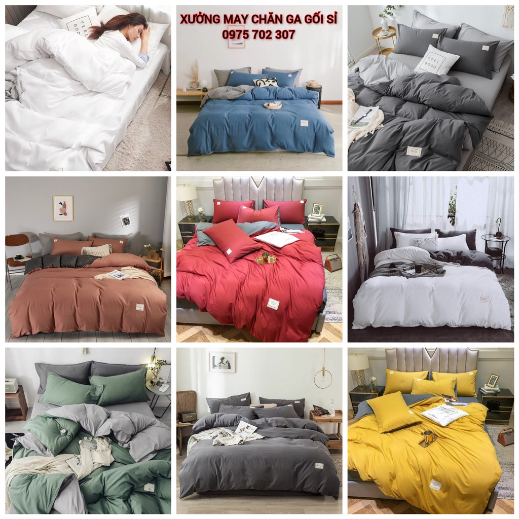 Bộ chăn ga gối 5 món, drap giường Cotton Tici cao cấp, vải dày mềm mại không xù lông