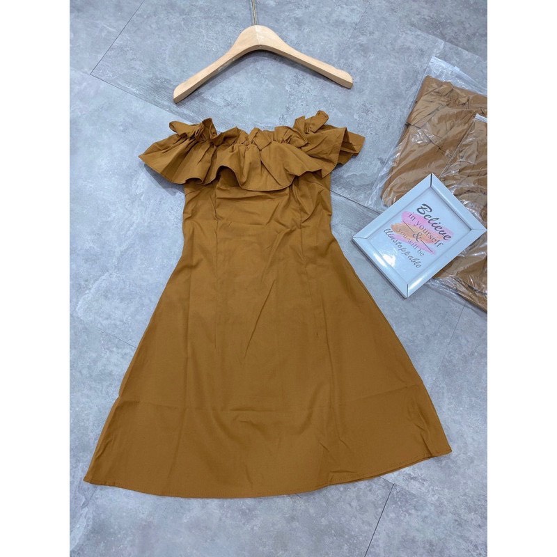 [8.8 Sales Freeship] Váy đầm trễ vai 2 màu,đầm bèo trễ vai dáng ngắn bồng bềnh dáng ngắn xòe đi tiệc tiểu thư, xinh xắn