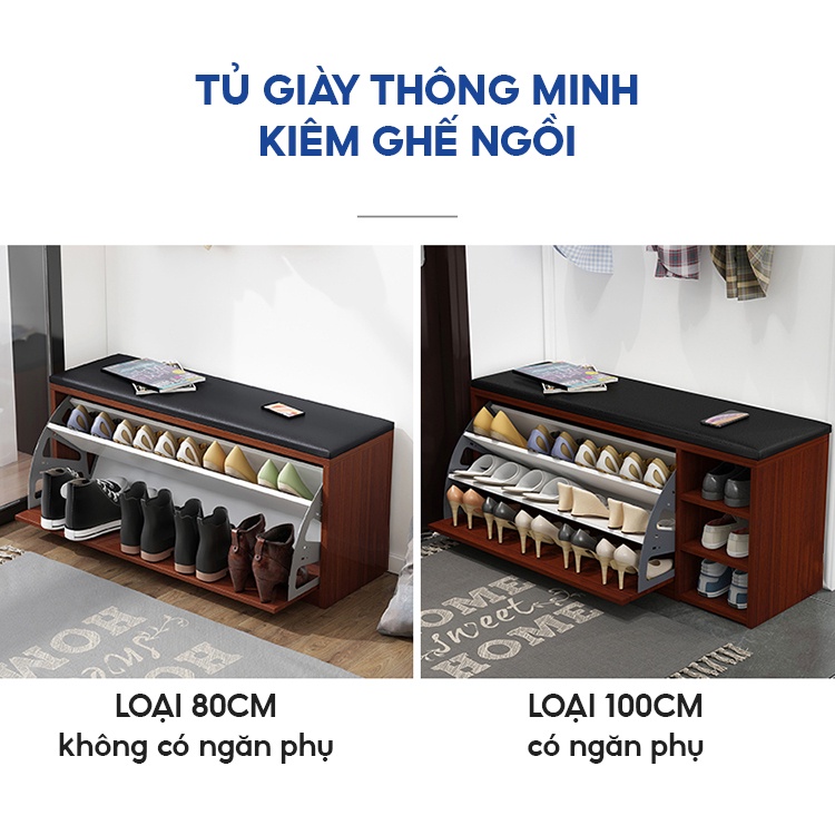 Tủ giày gỗ thông minh có nệm ghế ngồi 3 tầng, kiểu dáng kích thước đa dạng