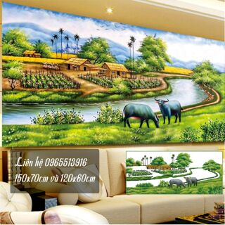 Tranh đính đá phong cảnh làng quê tuyệt đẹp 120x60cm