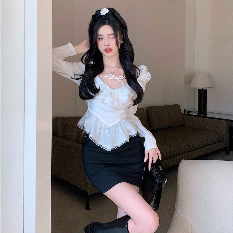 Áo Cổ Chữ V Phối Ren Quyến Rũ Thời Trang Cho Nữ