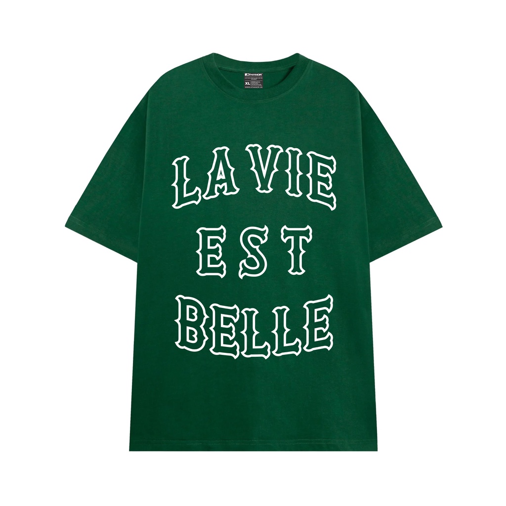 Áo thun xanh ATHANOR tay lỡ unisex chất cotton premium mẫu LA VIE EST BELLE STAR