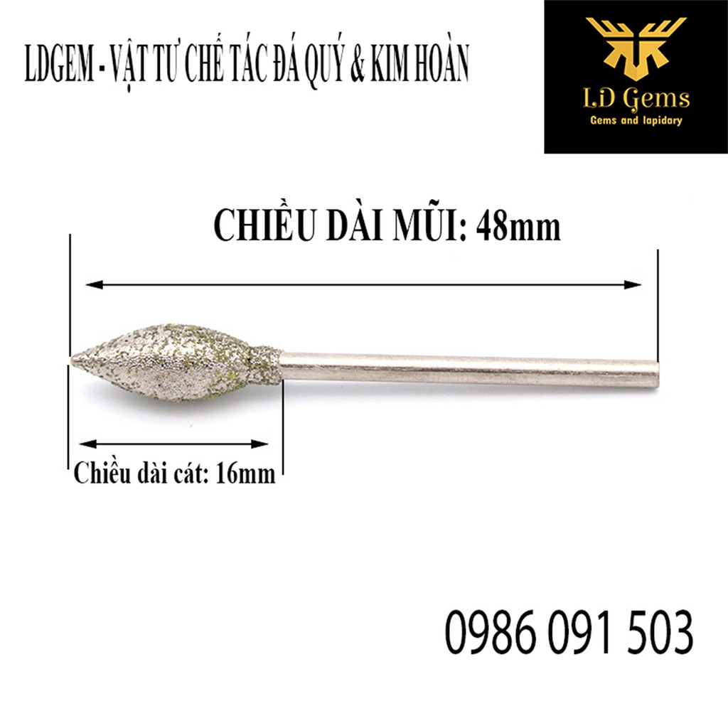 Mũi mài đầu kim cương ( mã J ) Cốt 3mm  chuyên dụng mài, chạm, khắc tượng ngọc, đá quý, đá thô, đá cảnh