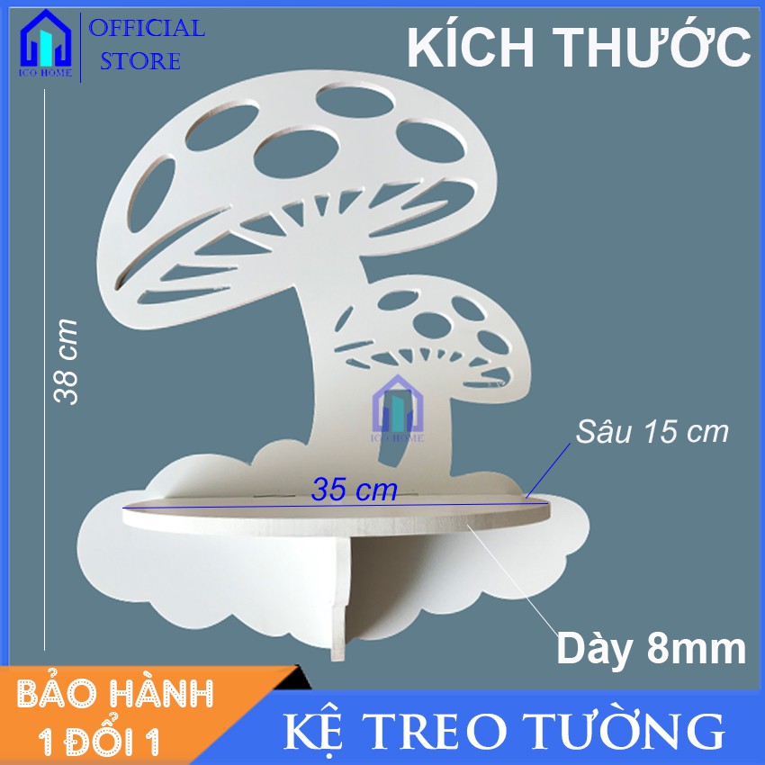 Kệ gỗ treo tường trang trí hình cây nấm xinh xắn - ICO HOME