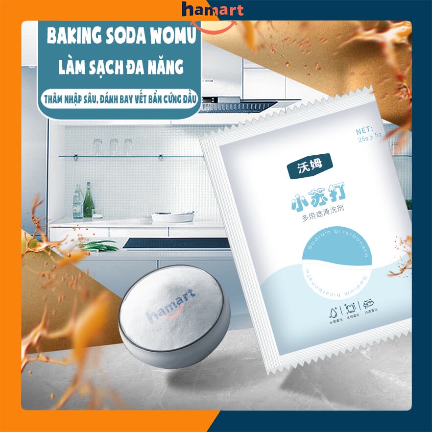 Bột Baking Soda Tẩy Rửa Đa Năng WOMU Gói 25g Muối Nở Làm Sạch Vệ Sinh Nhà Cửa Tiện Lợi