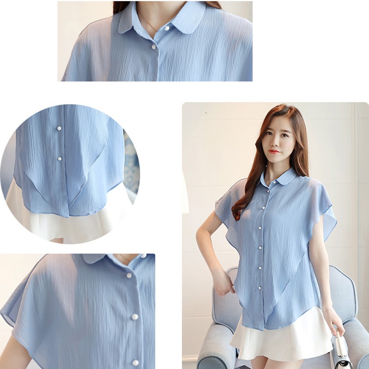 Áo sơ mi công sở nữ kiểu Hàn Quốc (Màu Xanh Lam - kèm hình thật shop chụp)