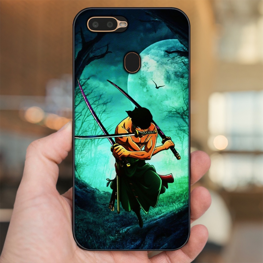 Ốp lưng Oppo A5S, A7, A12, F9 viền đen in hình Zoro One Piece