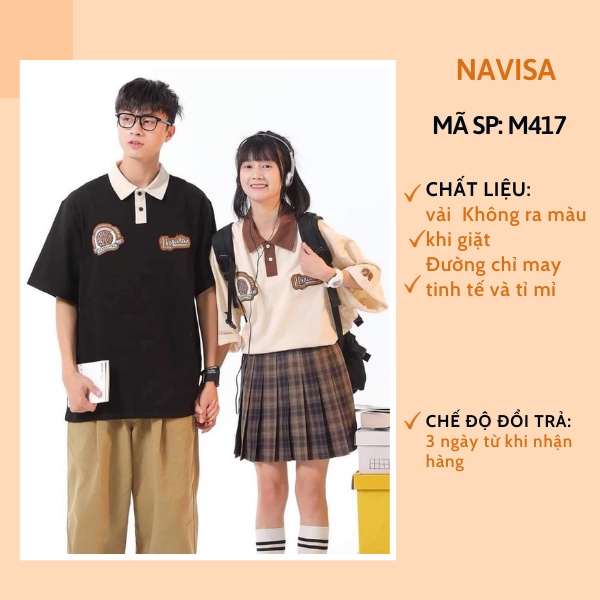 [Mã FATREND27 giảm đến 30k tối đa 99k] Áo polo nam nữ form rộng tay lỡ NAVISA M417 | BigBuy360 - bigbuy360.vn