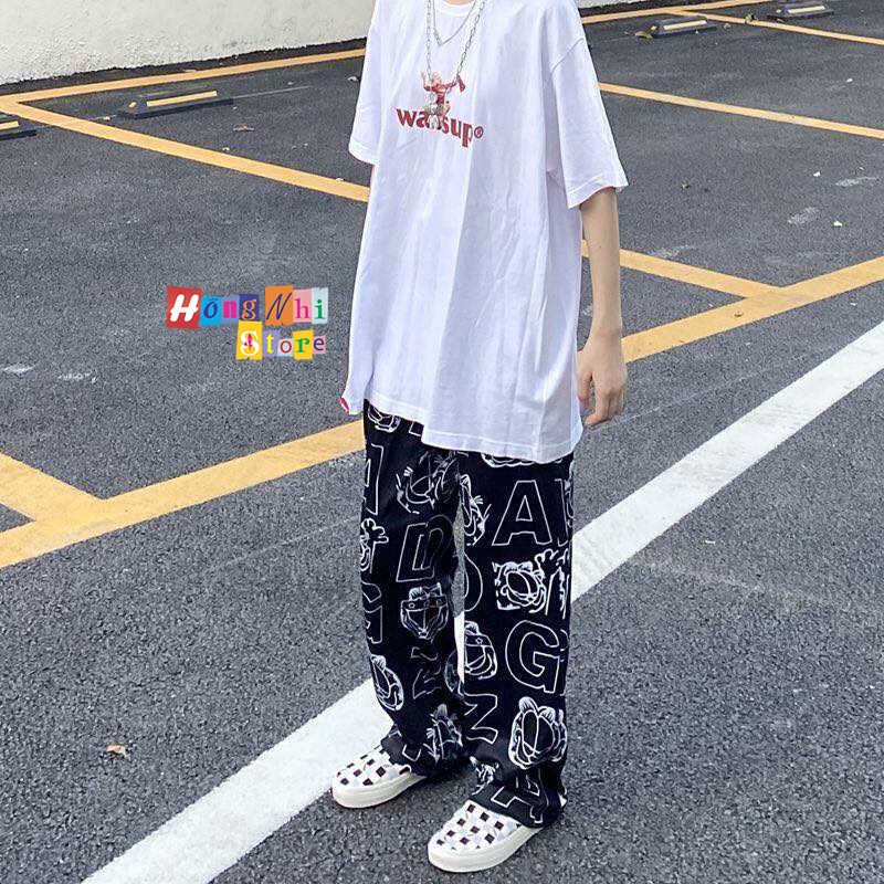 Quần Jogger 3D Con Mèo Ulzzang Unisex Jogger Loang Màu Dây Rút Lai Ống Rộng V2 - MM