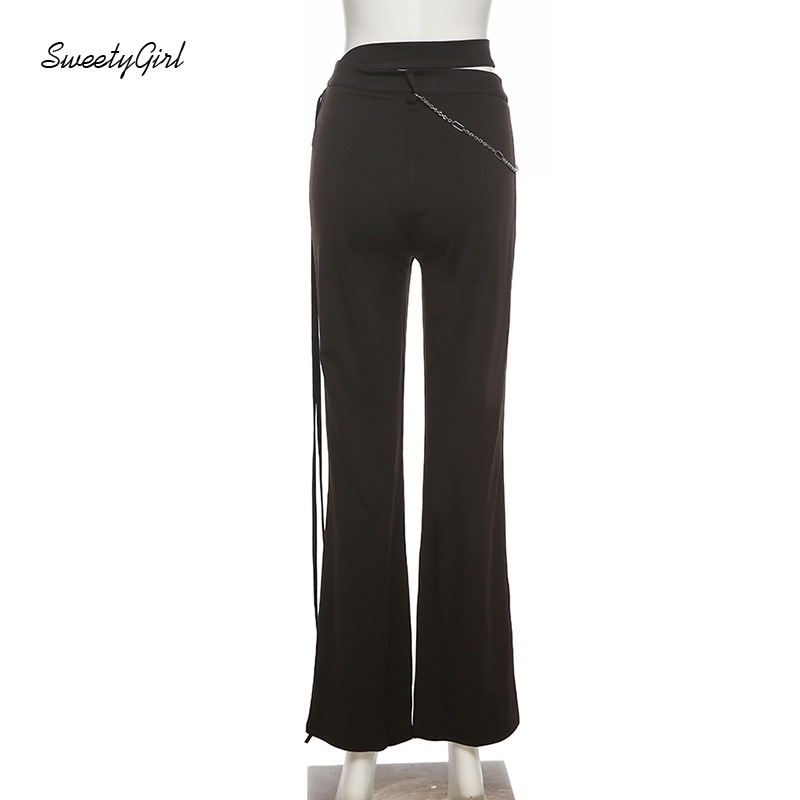 Quần dài ống loe lưng cao màu trơn thời trang cho nữ