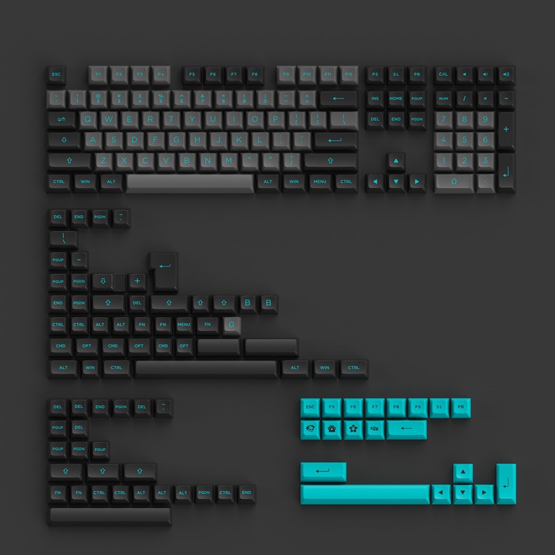 Set keycap AKKO Black &amp; Cyan (PBT Double-Shot/ASA profile/197 nút) - Hàng chính hãng - Dành cho bàn phím cơ