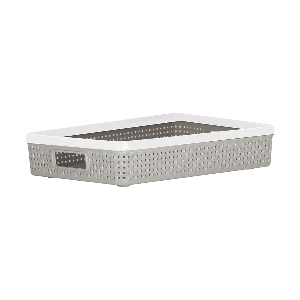 HomeBase DKW Giỏ bằng nhựa hình chữ nhật thoáng khí Thái Lan W37,2xH8xD26 màu xám