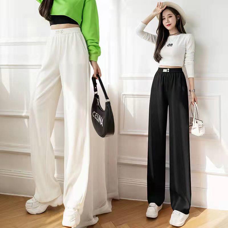 Quần Dài Ống Rộng Lưng Cao Màu Đen Thời Trang Mùa Thu Cho Nữ